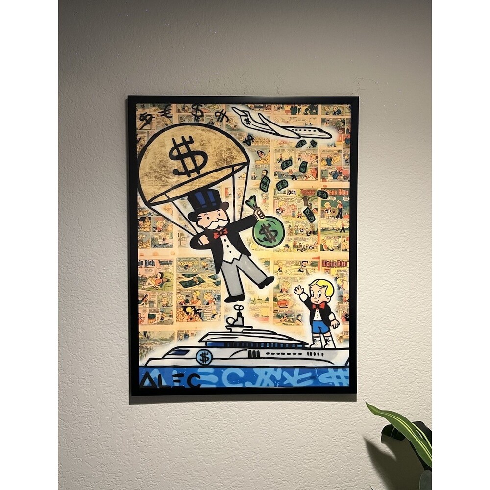 Alec Monopoly Yatch Wall Art Print 18in x 24in,  Mounted Canvas, Framed, Acrylic
